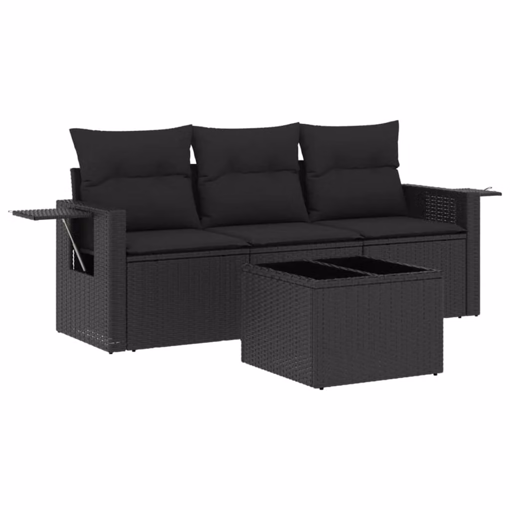 Set Divani da Giardino 4 pz con Cuscini Nero in Polyrattan
