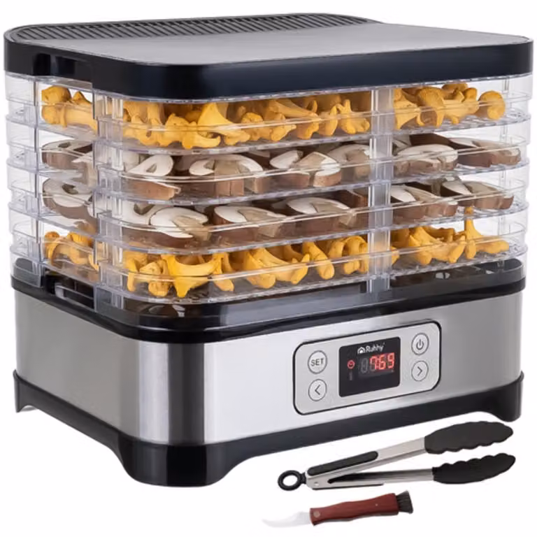 Essiccatore per funghi, frutta e verdura - 10 litri, 5 vassoi, display LCD, timer 24 ore, temperatura 35 - 70 °C
