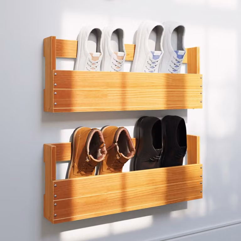 Set di 2 scarpiere da parete vidaXL in legno massello di pino color marrone cera