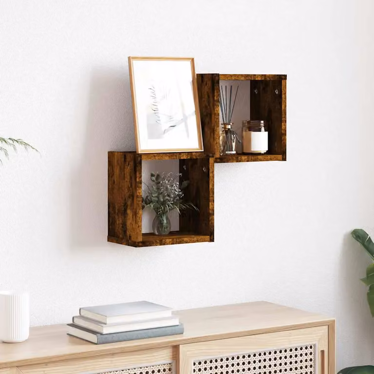 Set di 2 scaffali da parete vidaXL in stile moderno, colore marrone, L 26 cm x P 15 cm x H 26 cm