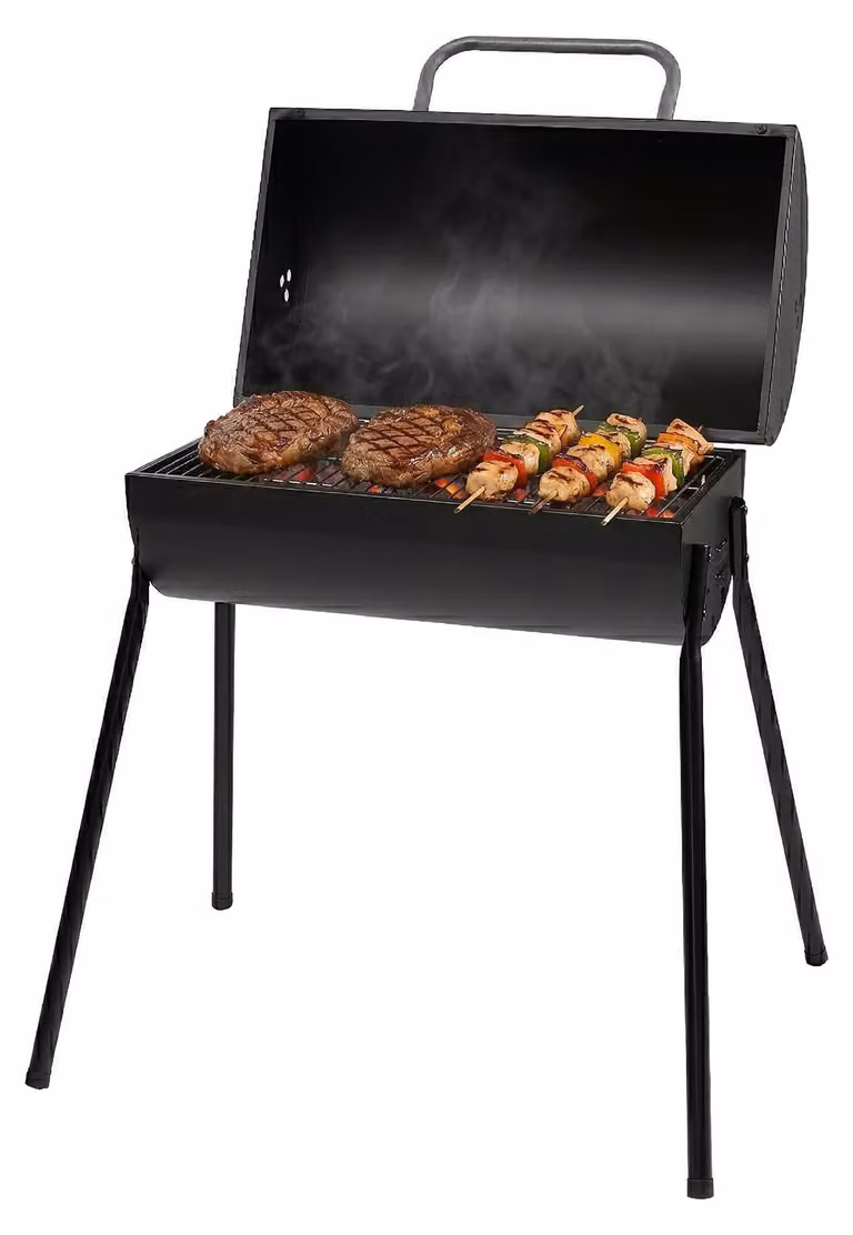 Barbecue a carbone compatto, in acciaio nero - Superficie di cottura: 60x37 cm - Ideale per giardino, patio e uso esterno