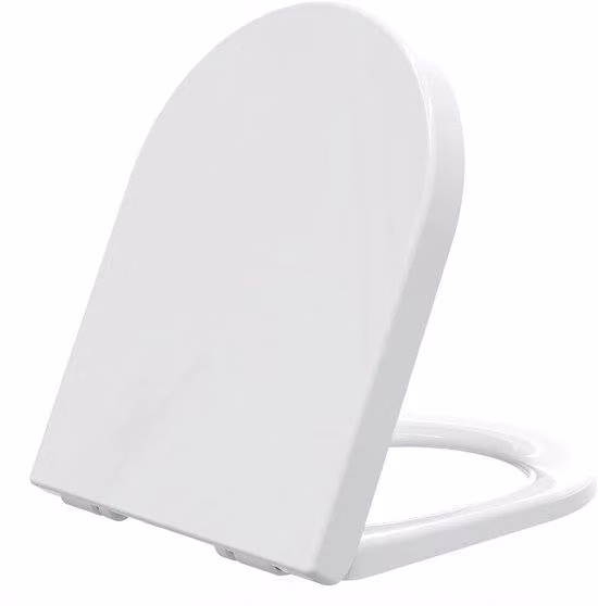 Sedile per WC Ibenzoa® a forma di "D", realizzato in urea-duroplast, con sistema di chiusura ammortizzata e sistema di sgancio rapido, cerniere regolabili, 4 tamponi antiscivolo, adatto per WC standard