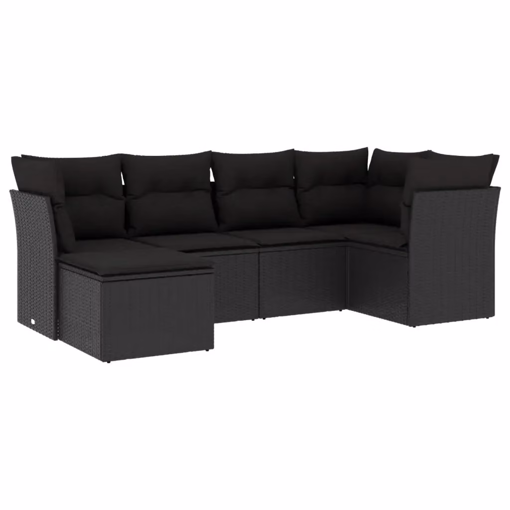 Set Divano da Giardino vidaXL 6 pz a Forma a L con Cuscini Nero in Polyrattan e Struttura in Acciaio – 2