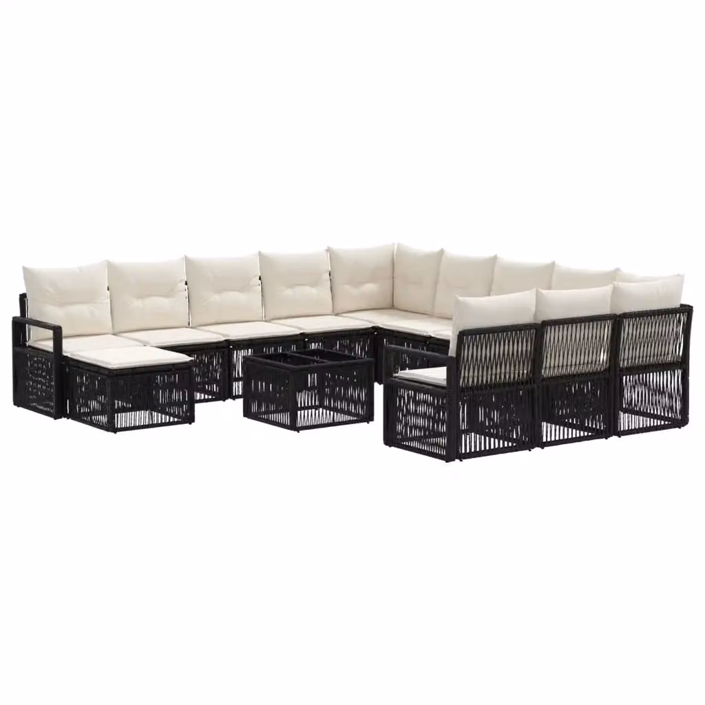 Set Divano da Giardino Moderno vidaXL in Polyrattan Nero con Cuscini e Tavolino da 13 Pezzi – 2