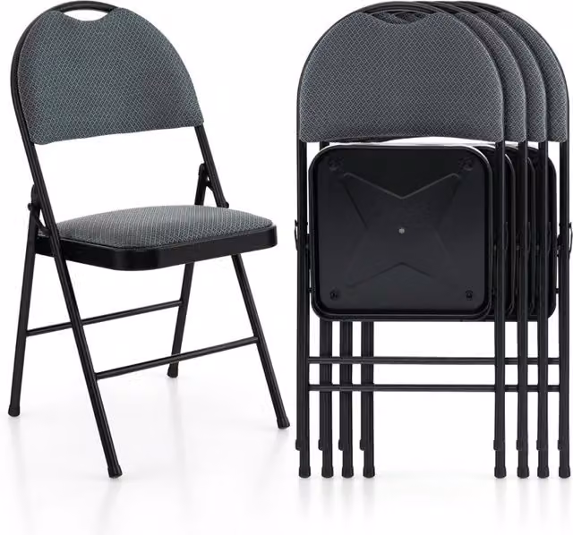 Set di 4 sedie pieghevoli moderne con seduta imbottita in tessuto e struttura in metallo, Grigio opaco – 1