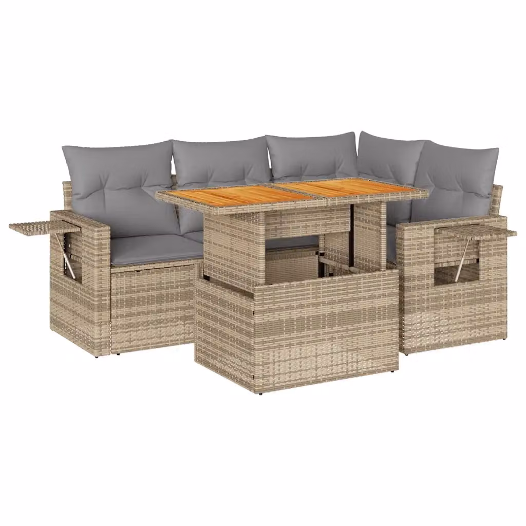 Set Divano da Giardino a L vidaXL in Polyrattan con Cuscini Beige e Tavolino da Caffè – 2