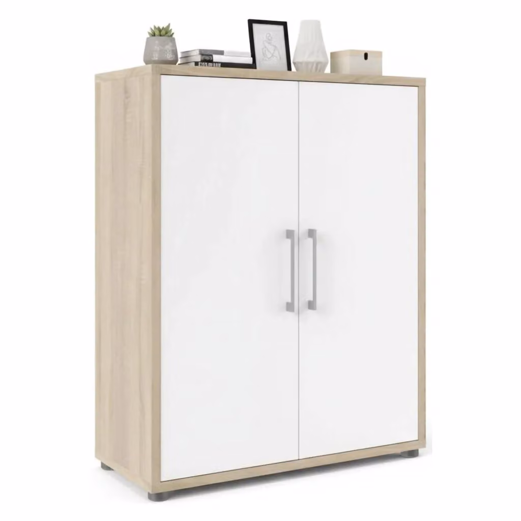 Credenza Warszawa DMORA, Buffet e Madia da Soggiorno o Cucina, Quercia e Bianco, L: 89 cm, P: 40 cm, H: 113 cm – 2