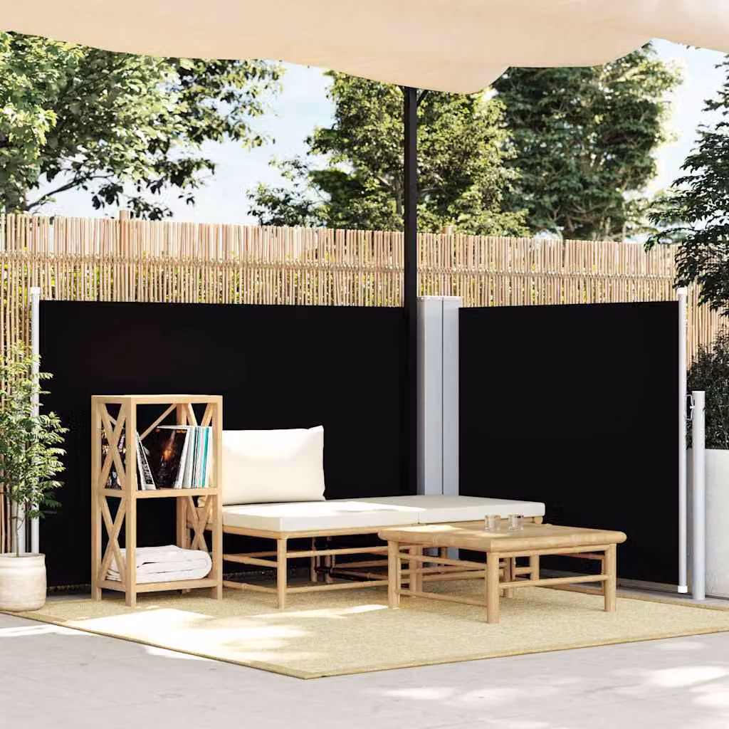 vidaXL Tenda da Sole Laterale Retrattile Nera in Poliestere e Acciaio L: 600 cm, H: 100 cm