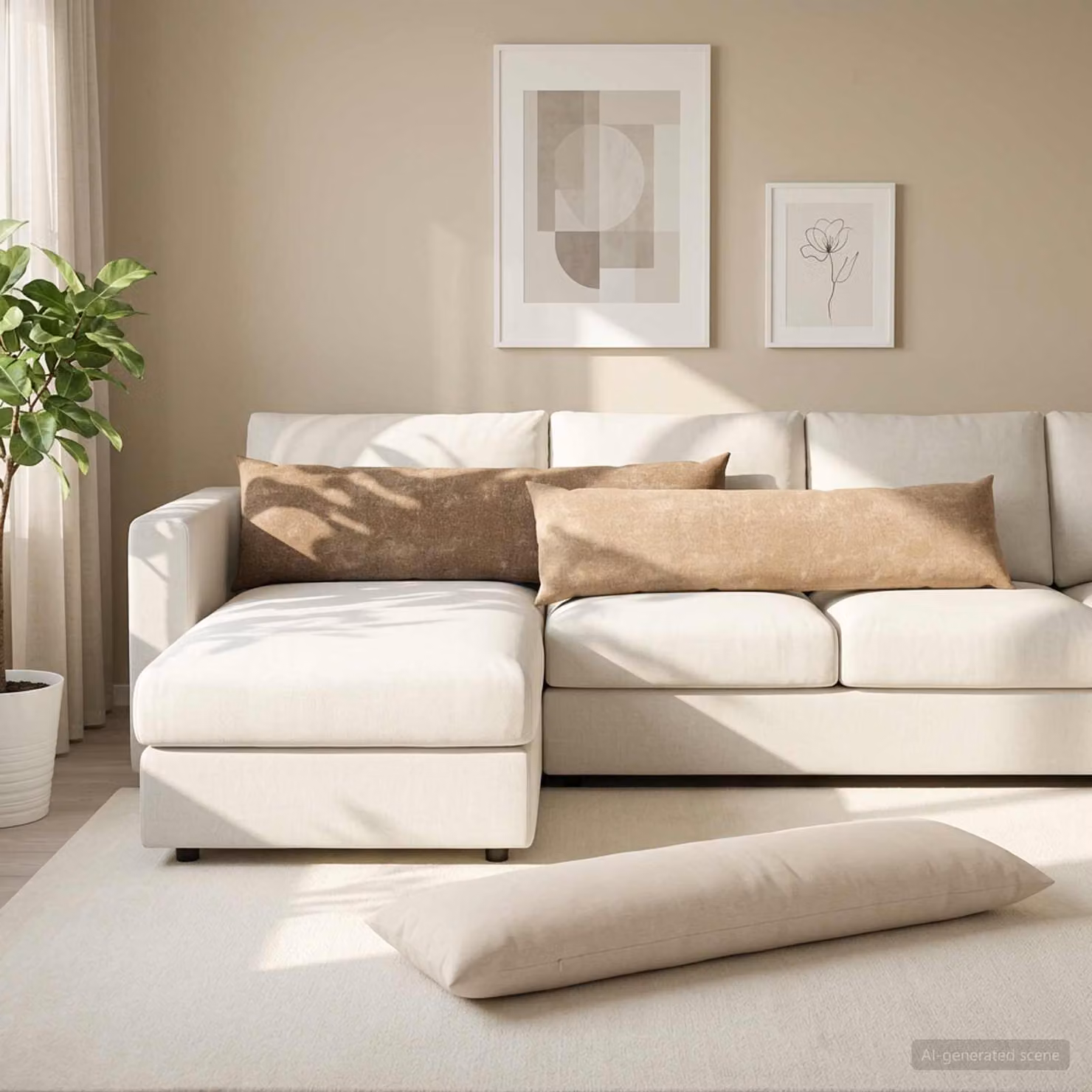 Set di 2 federe vidaXL HEERLEN in tessuto chenille beige e grigio, L 145 cm x L 40 cm
