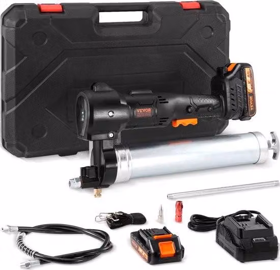 ingrassatore a batteria da 20 V, ingrassatore da 500 g, pressione di esercizio 10.000 PSI, ingrassatore elettrico, portata 125 g/min, incl. 2 batterie ricaricabili da 2,0 Ah, tubo flessibile Ø 9 x 990 mm e caricatore rapido, ingrassatore universale