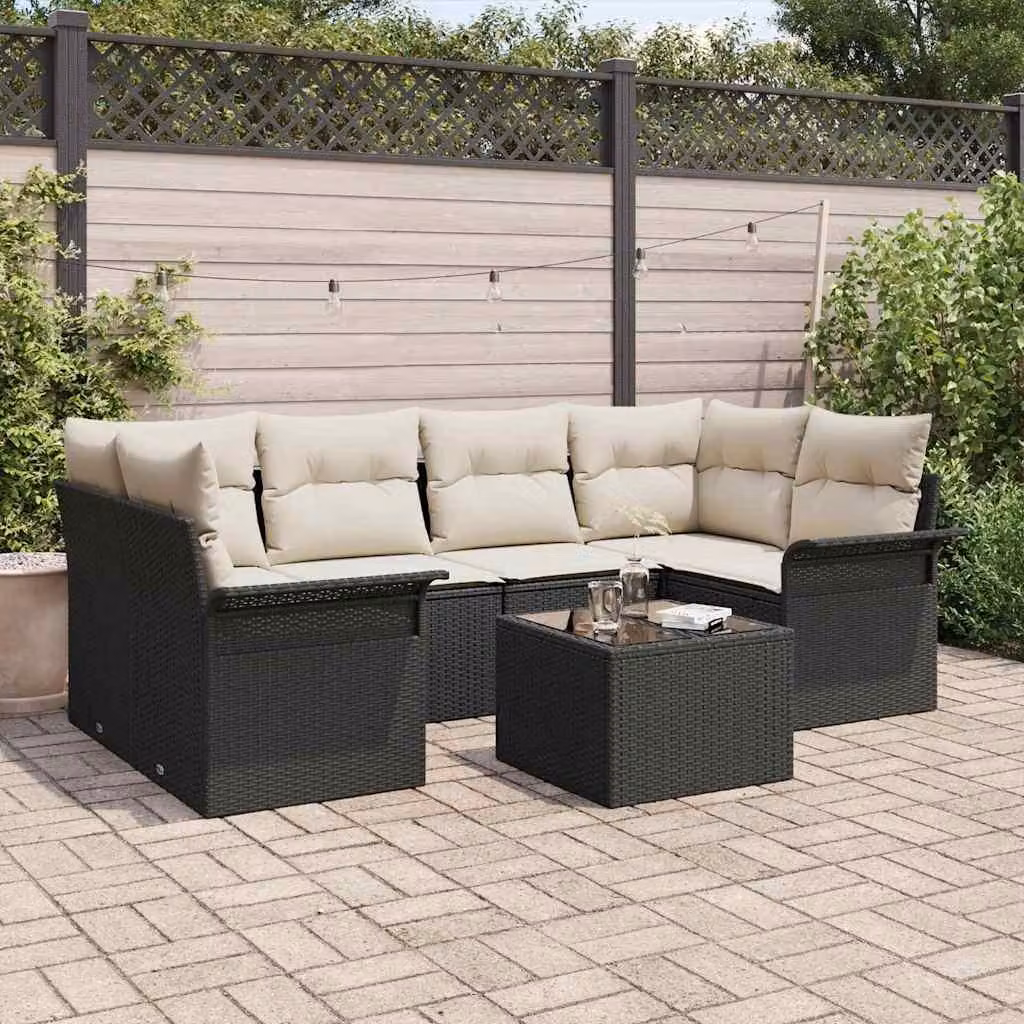 Maison Exclusive - Set Divano da Giardino con cuscino 7 pcs Nero polyrattan