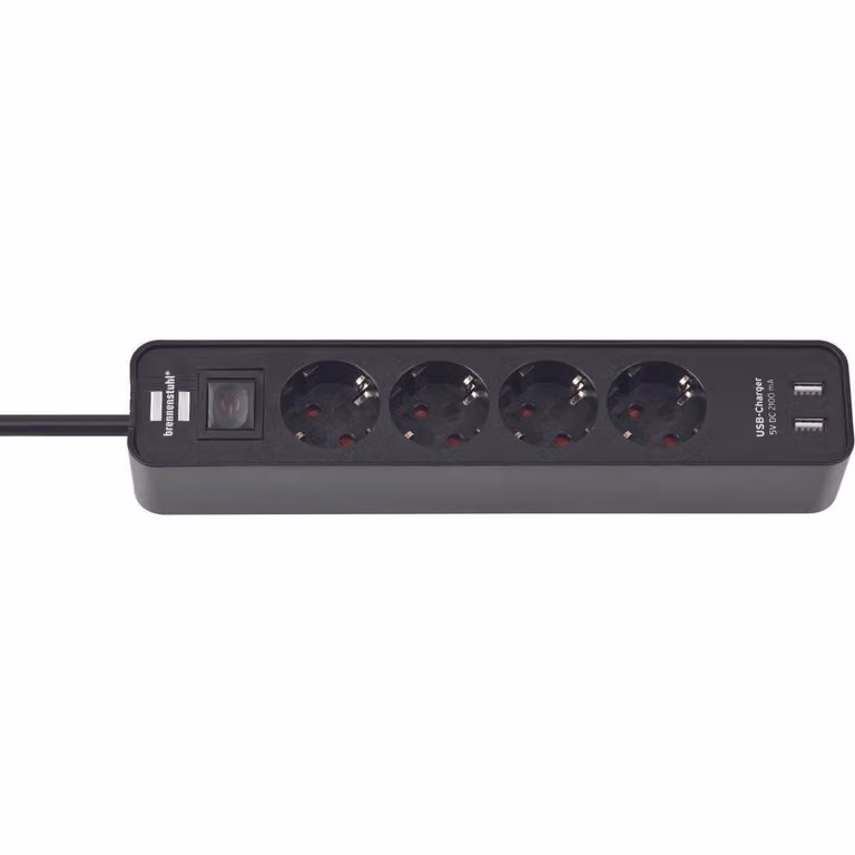 brennenstuhl® 1153240006 Presa di corrente Ecolor a 4 vie con 2 prese di ricarica USB (presa di corrente USB con interruttore e cavo da 1,5 m)