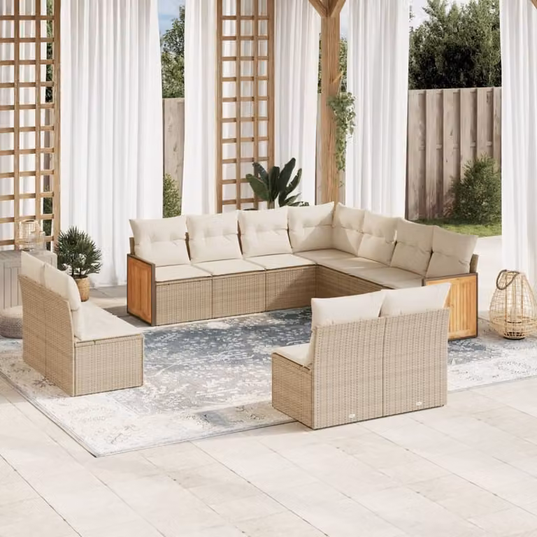 Maison Exclusive - Set Divani da Giardino 11 pz con Cuscini Beige in Polyrattan