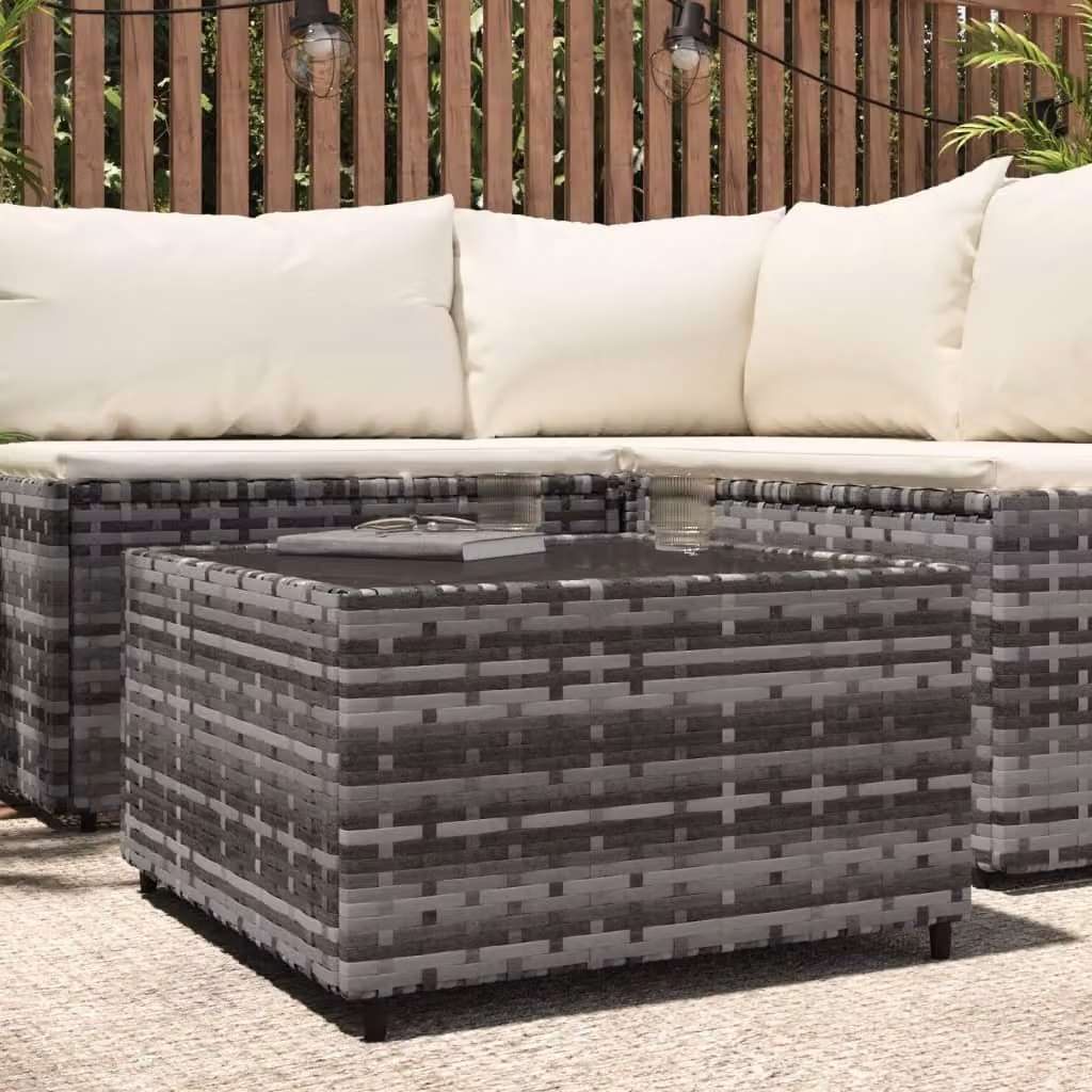 The Living Store Tavolino da giardino quadrato grigio 50x50x30 cm Poly Rattan
