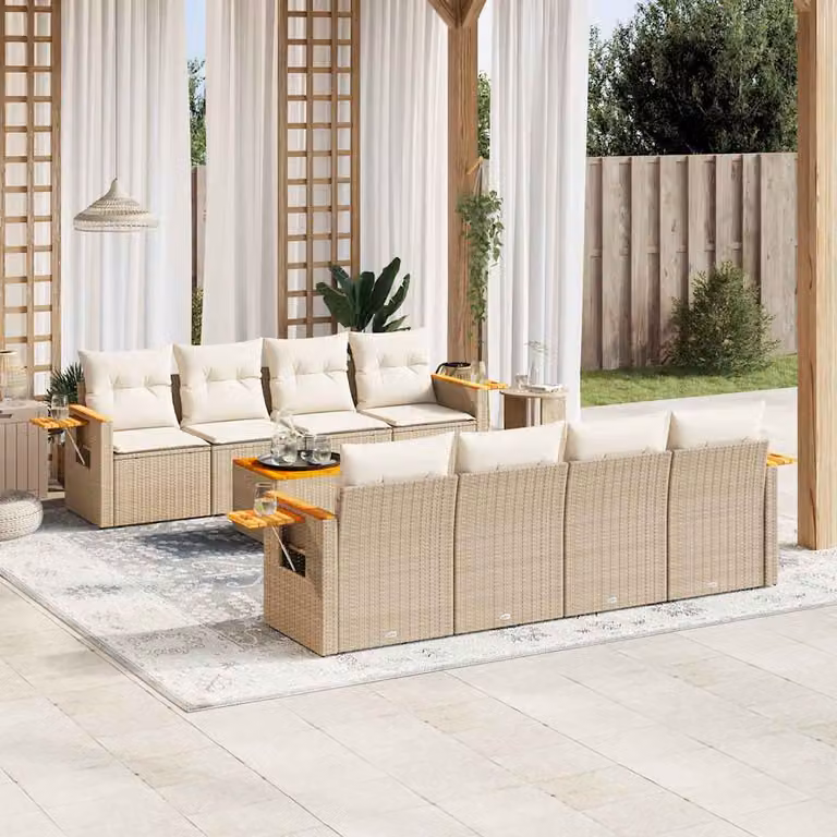 vidaXL Set Divano da Giardino 9 pz in Polyrattan con Cuscini Beige e Tavolino da Caffè Moderno