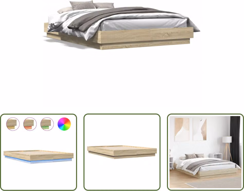 The Living Store Struttura letto con LED rovere Sonoma 150x200 cm