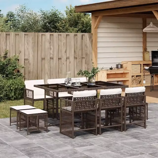 Set da Pranzo da Giardino 11 pz con Cuscini Polyrattan Marrone 3211689