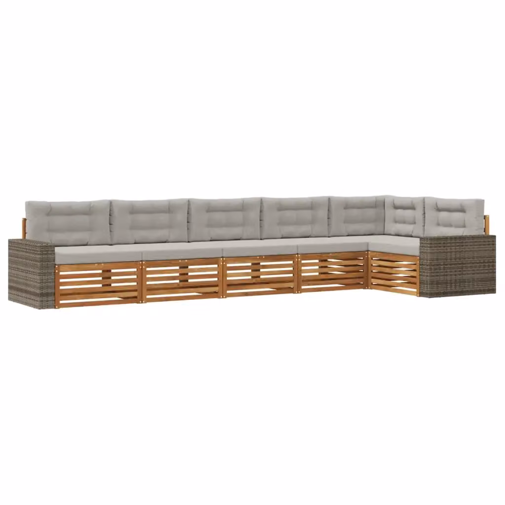 Set di divani da esterno a L vidaXL in legno di acacia con cuscini beige e grigi, composto da 6 pezzi – 2