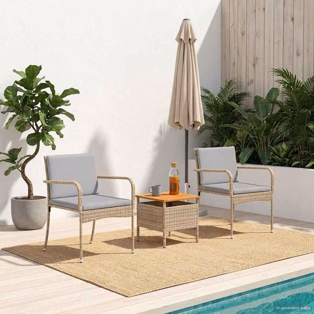 Set da giardino moderno vidaXL in polyrattan e legno di acacia color beige