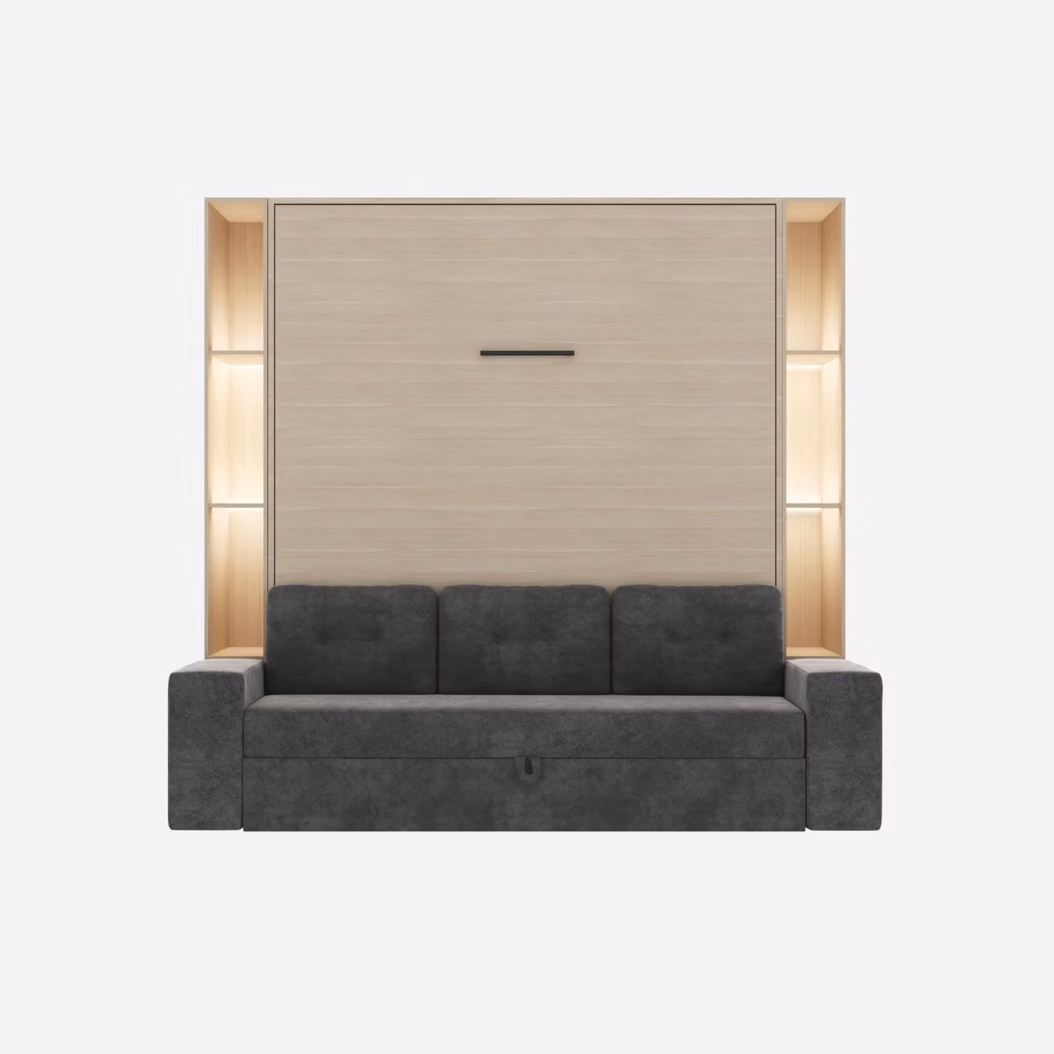 SMARTBett SET Letto a scomparsa M3 160x200 (profondità 55cm) verticale incl. divano antracite + 2 mensole LED STA.2.0021 Quercia Kaiserberg