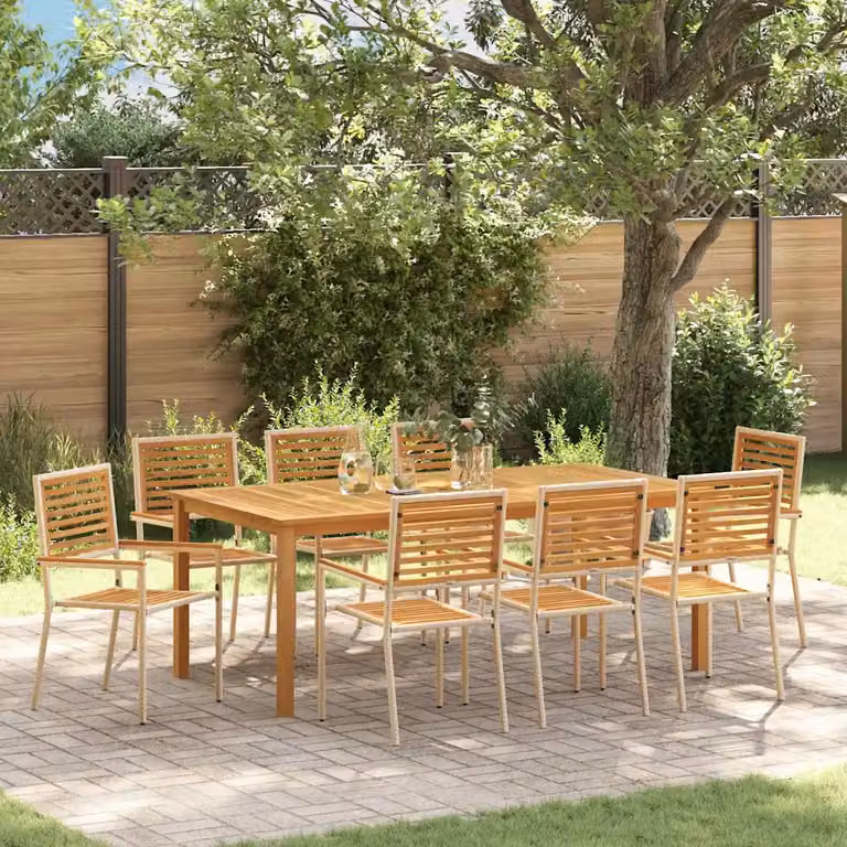 Set da Pranzo per Giardino e Terrazzo vidaXL in Legno di Acacia e Polyrattan, 9 Pezzi, Beige e Marrone