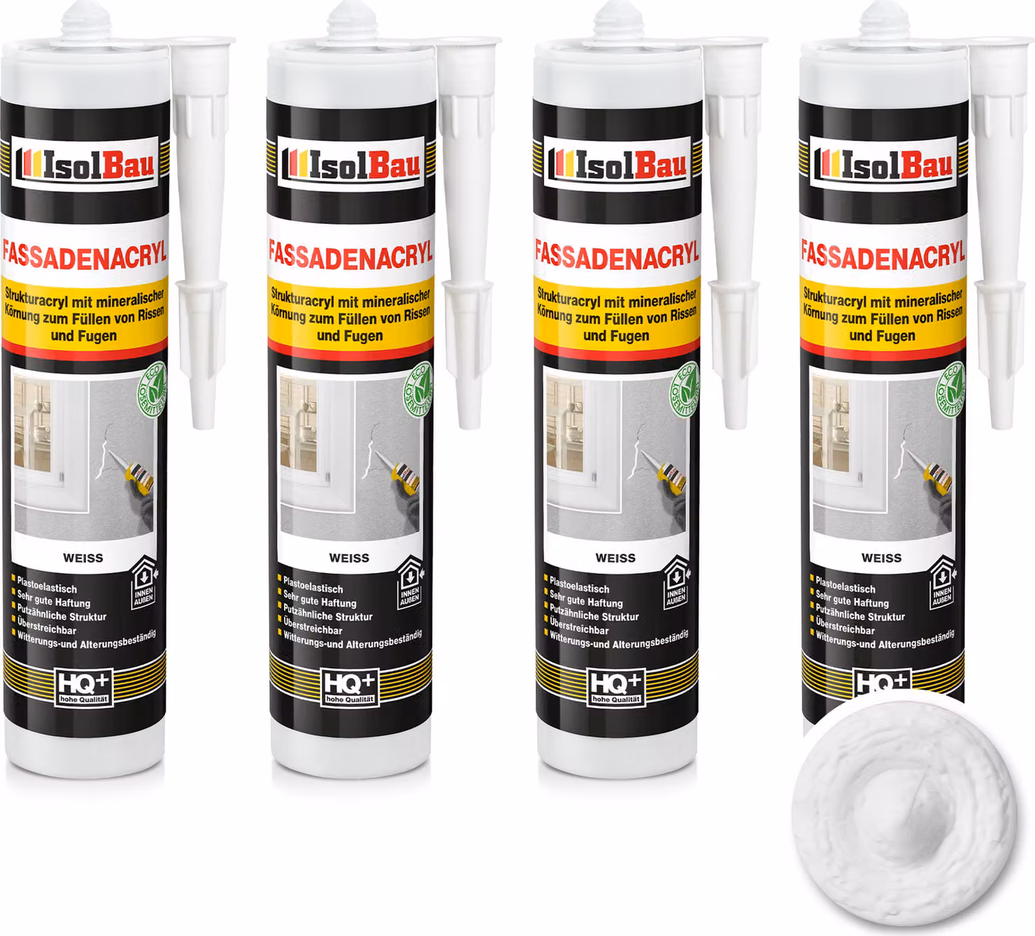 Isolbau, sigillante acrilico per facciate - 4 tubetti da 300 ml. Sigillante acrilico con granuli per riempire fessure e giunti sia all'interno che all'esterno - Colore bianco