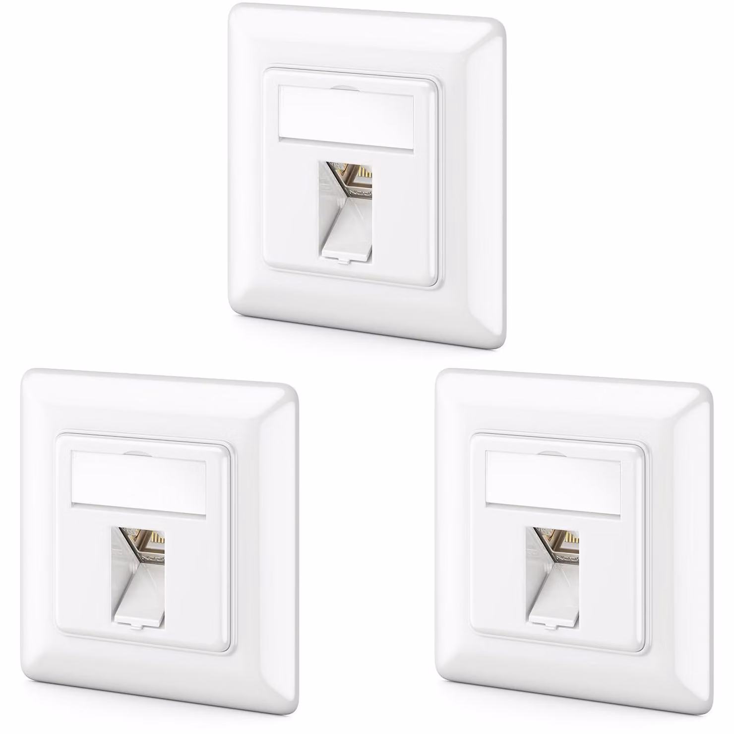 deleyCON, presa di rete CAT6a da incasso, connettore RJ45 Keystone, 10 Gbps, 3 pezzi - Bianco – Contenuto: 3 prese di rete + 3 connettori Keystone