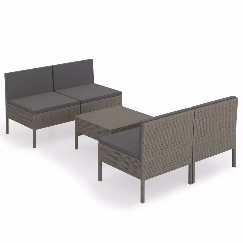 Set da giardino vidaXL composto da 5 pezzi con divani, tavolino da caffè e cuscini in antracite e grigio con struttura in metallo e rattan – 2