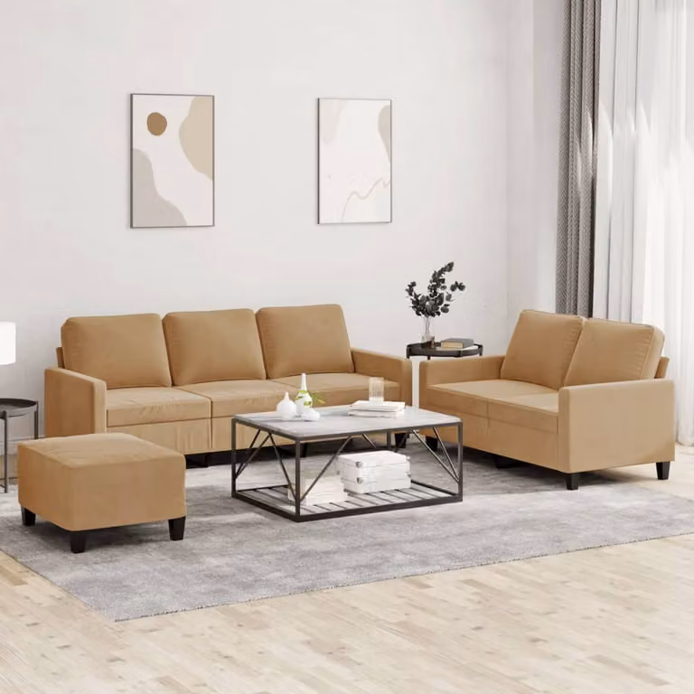 Maison Exclusive - Set divano a 3 pezzi con cuscini in velluto marrone