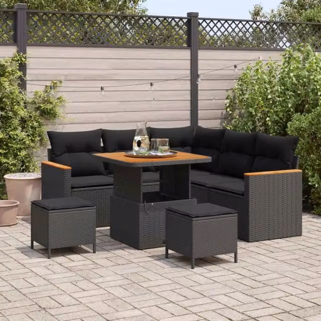 Set Divano da Giardino 8 pz Nero polyrattan 3363039