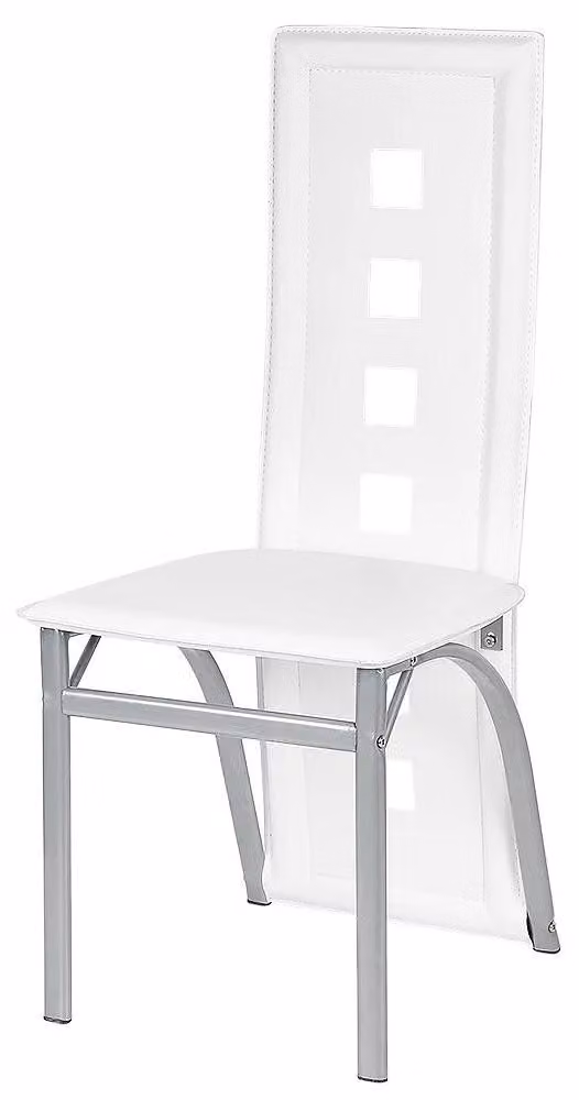 Set di 2 sedie da pranzo - Schienale alto - Struttura in metallo - Seduta imbottita - Senza braccioli - Stile moderno - Da montare - Bianco
