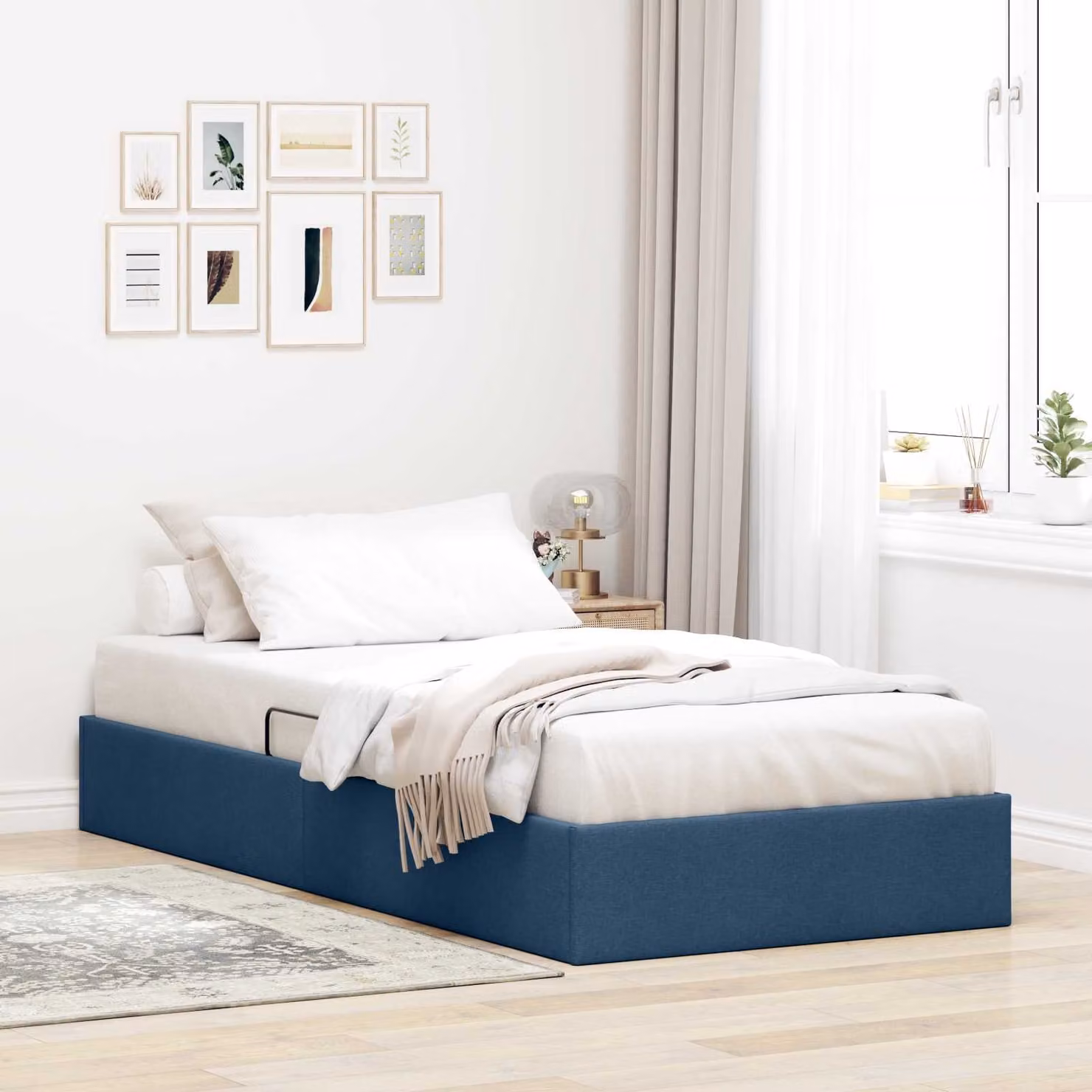 Letto ottomano con contenitore vidaXL in tessuto blu, L 90 x P 200 cm
