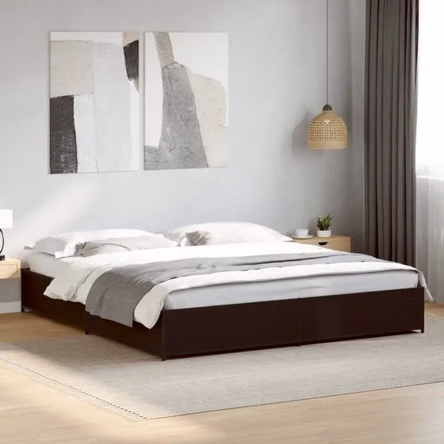 Letto moderno vidaXL nero con doghe in legno e struttura in metallo L/P/H: 203 x 160 x 151 cm – 1