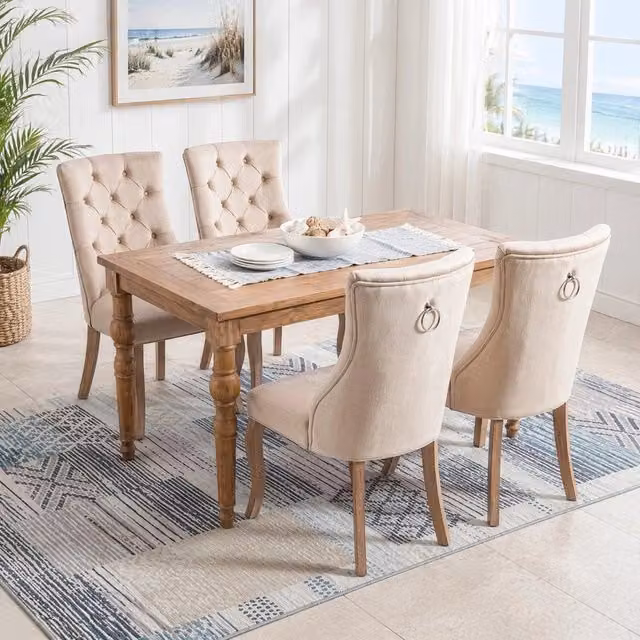 SEDIA da pranzo in velluto beige 97x51x47 cm, schienale alto, Set da 4 pezzi