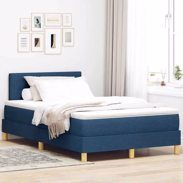 Letto ibrido con testiera e cuscino vidaXL in tessuto blu L 120 x P 200 cm