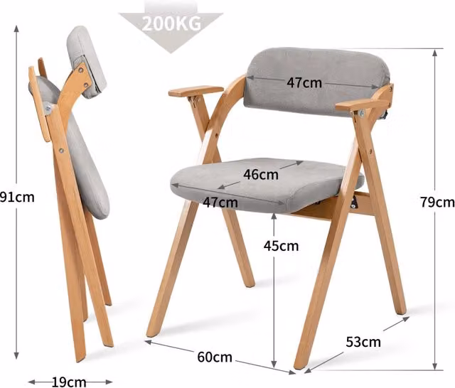 Sedie da Pranzo Pieghevoli con Braccioli ¨C MINIMAL ¨C Set 2, Seduta Imbottita, Legno, Grigio