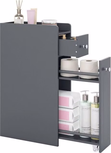 Armadietto da bagno stretto a 4 ripiani con cassetti estraibili, Armadietto da bagno armadio da bagno Grigio