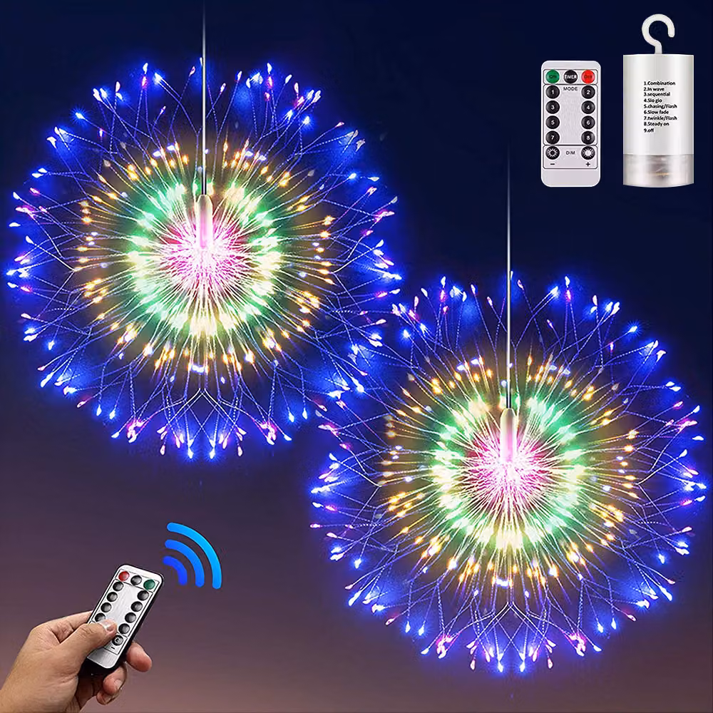 Fuochi d'artificio 200 LED Starburst light 8 modalità di illuminazione Decorazione natalizia impermeabile da giardino interno, colorata