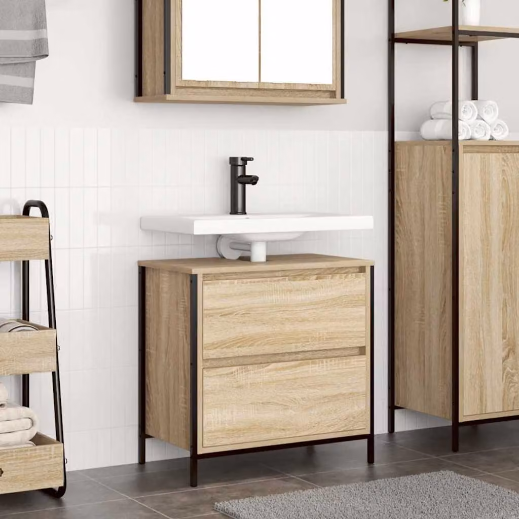 Lavabo da Bagno Mobile con Cassetti vidaXL in Rovere Sonoma Marrone L: 60 cm, P: 34,5 cm, H: 60 cm