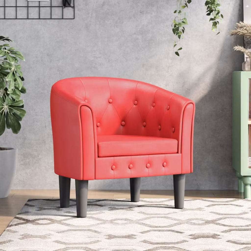 Poltroncina a Pozzetto vidaXL Rossa in Similpelle con Braccioli e Design Moderno