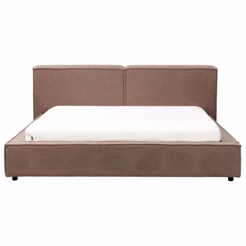 Letto matrimoniale Beliani in bouclé beige e marrone con struttura a doghe in legno e stile classico L/P/H: 180 x 200 x 242 cm – 2