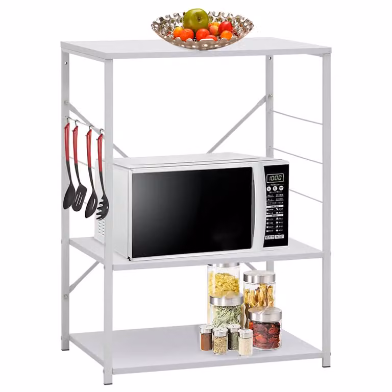 Mobile per microonde vidaXL Bianco in legno e metallo L: 60 cm, P: 39,6 cm, H: 79,5 cm