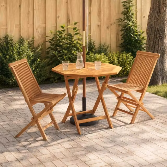 Set Bistro da Giardino Pieghevole 3 Pezzi vidaXL in Legno di Teak Marrone