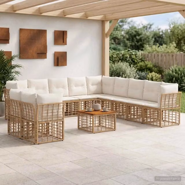 Set di divani da esterno 12 pz Naturale e Bianco Crema 3437510