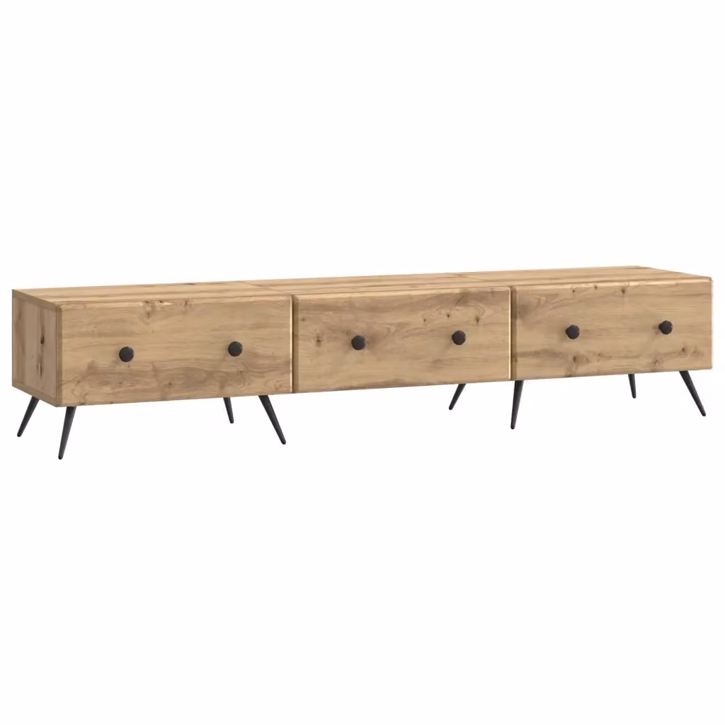 Mobile TV moderno vidaXL in legno e metallo color rovere, L: 147 cm, P: 34,5 cm, H: 30 cm – 2