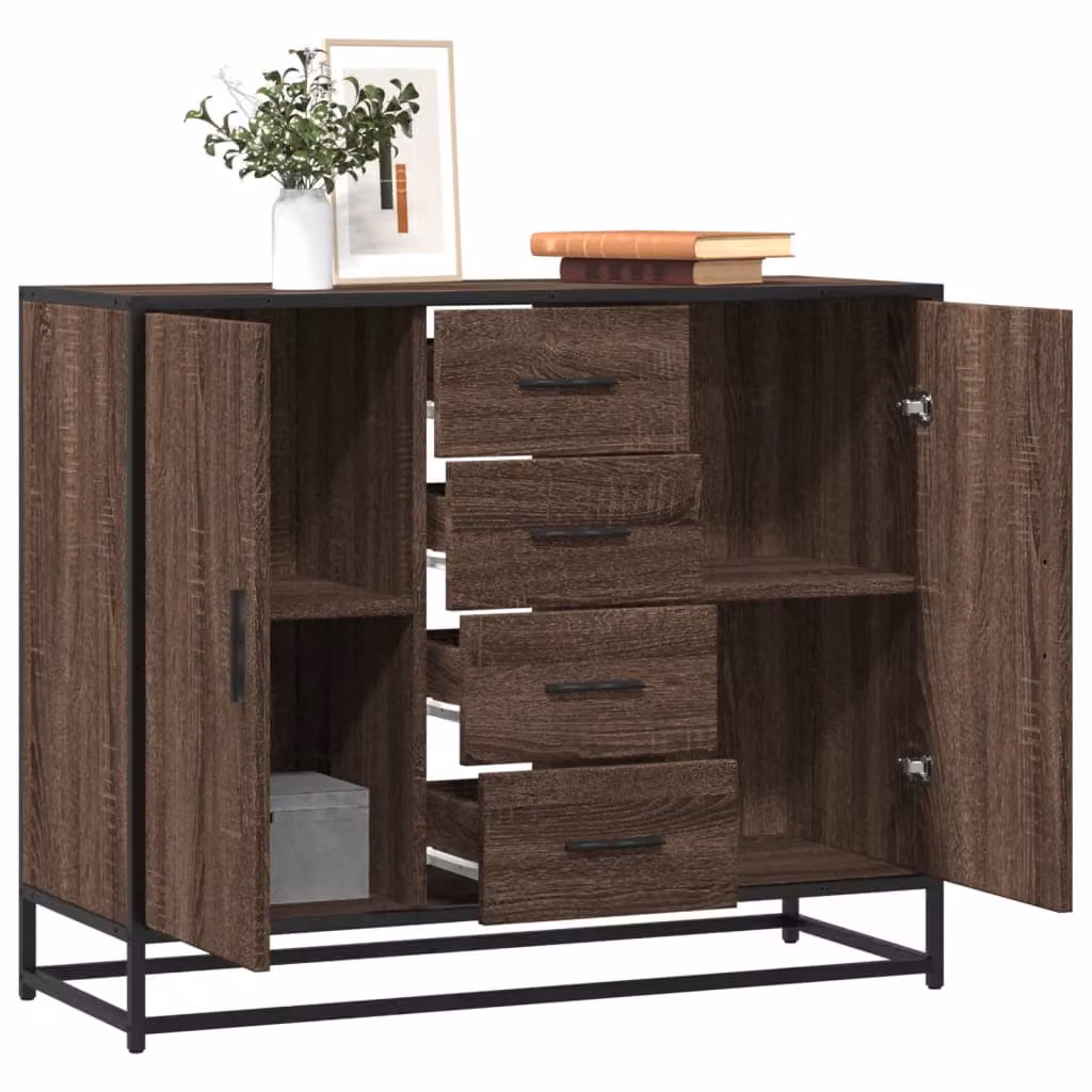 Credenza vidaXL in stile industriale in legno e metallo, colore rovere marrone, L 92 cm x P 35 cm x H 76 cm
