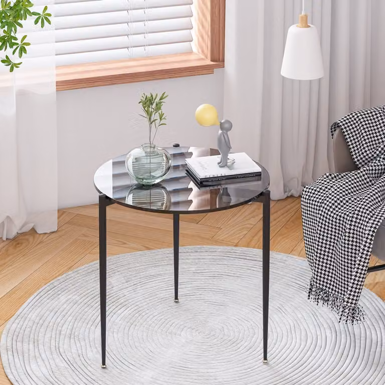 WISFOR tavolino con struttura in ferro Ø50 tavolo rotondo in vetro, tavolo da divano in robusto vetro temperato, tavolo da salotto decorativo, sense of design, grigio