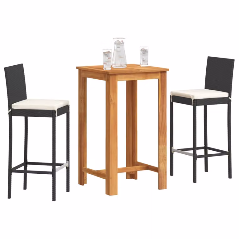 Set Bar da Giardino Moderno vidaXL in Legno di Acacia e Polyrattan Nero, Bianco e Marrone