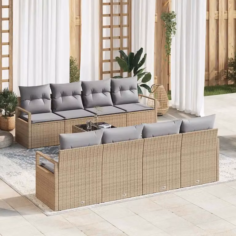 Set di divani da giardino vidaXL a forma di U composto da 7 pezzi con tavolino e cuscini, beige e grigio