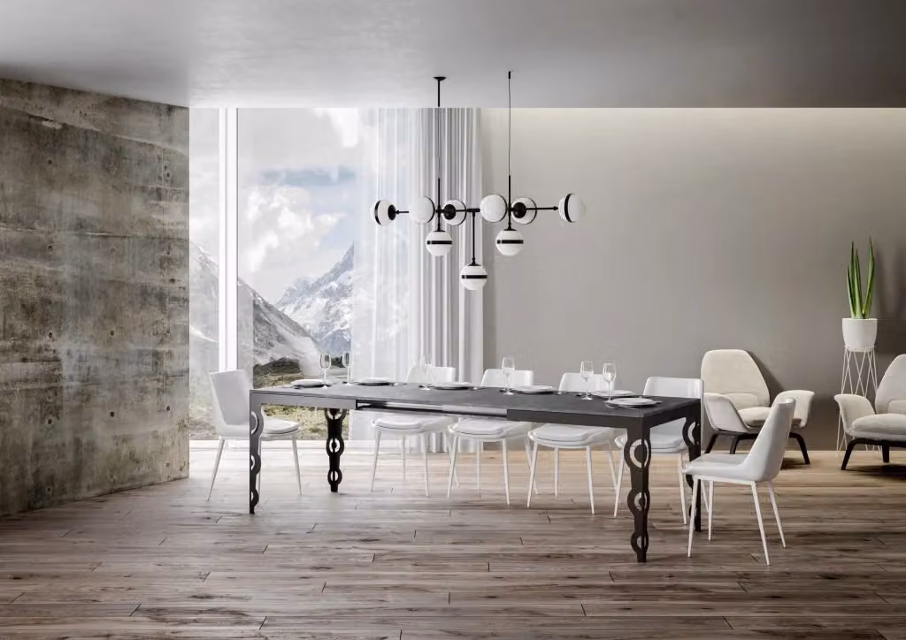 Tavolo allungabile moderno Itamoby Evolution in cemento con telaio antracite L/P: 90 x 120/380 cm – 2